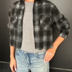 Raw Edge Flannel Cropped Button Down Shirt OTHER