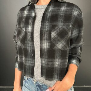 Raw Edge Flannel Cropped Button Down Shirt OTHER