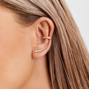 Gold diamond hoop earring-EVIE