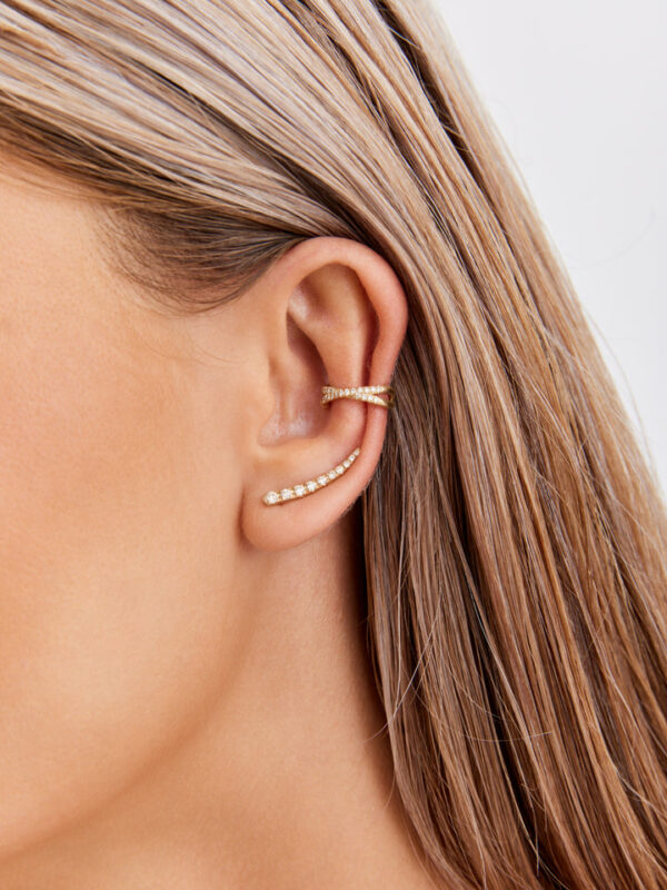 Gold diamond hoop earring-EVIE