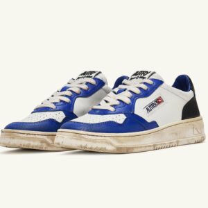 AUTRY-SUPER VINTAGE LOW SNEAKERS IN WHITE BLUE AND BLACK LEATHER