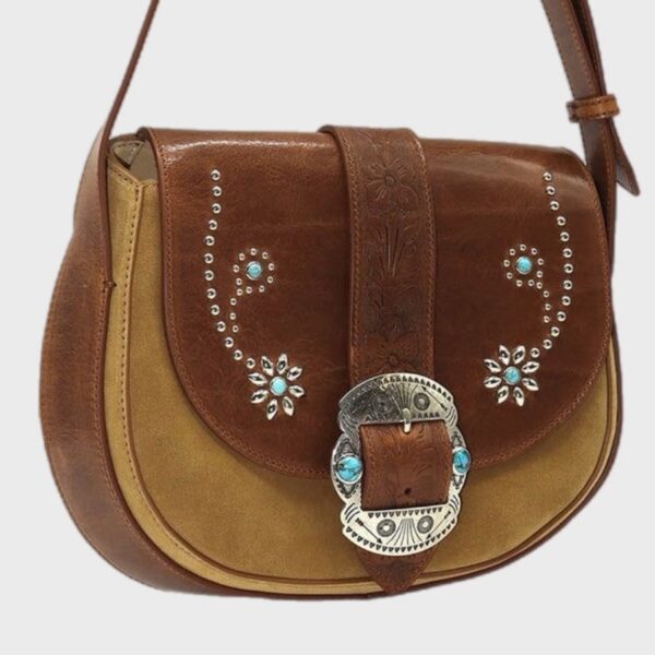 HTC-JOAN SUEDE FLOWERS CAMEL BAG