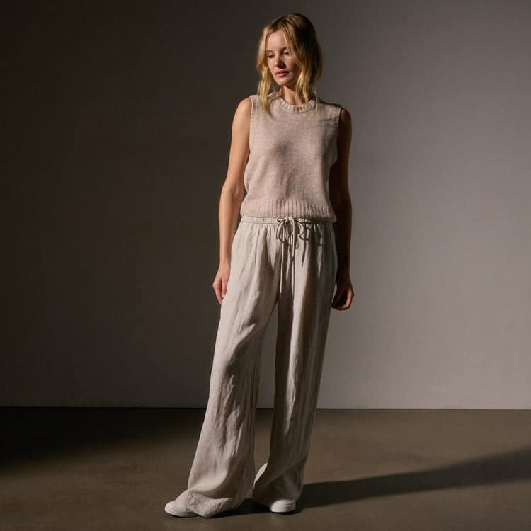 JAMES PERSE-WIDE LEG RELAXED LINEN PANT SALT PIGMENT