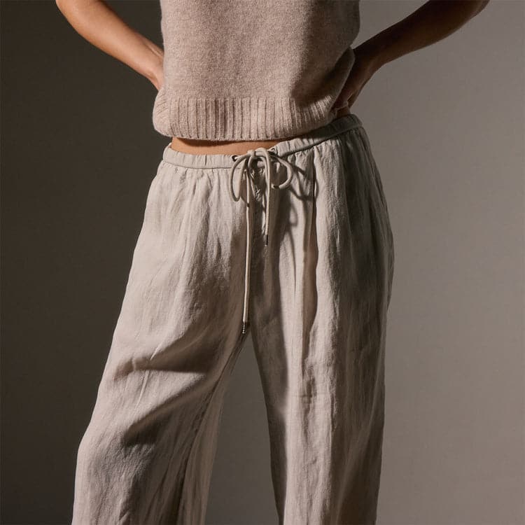 JAMES PERSE-WIDE LEG RELAXED LINEN PANT SALT PIGMENT