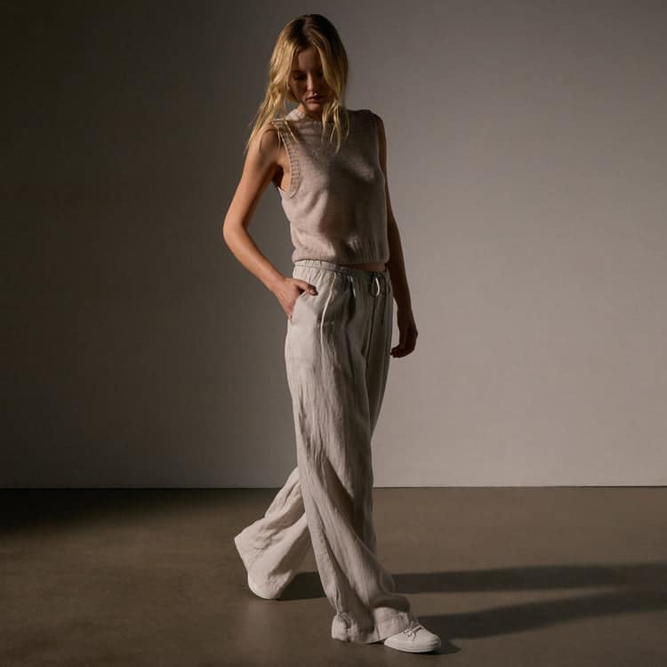 JAMES PERSE-WIDE LEG RELAXED LINEN PANT SALT PIGMENT