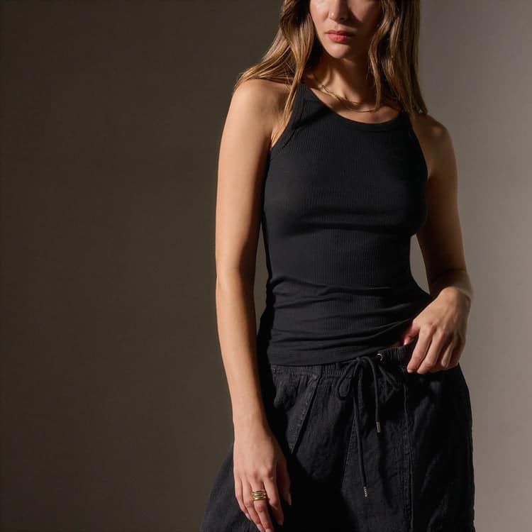JAMES PERSE-RIBBED CAMI TANK BLACK