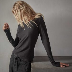 JAMES PERSE-SHEER SLUB LONG SLEEVE CREW-Black
