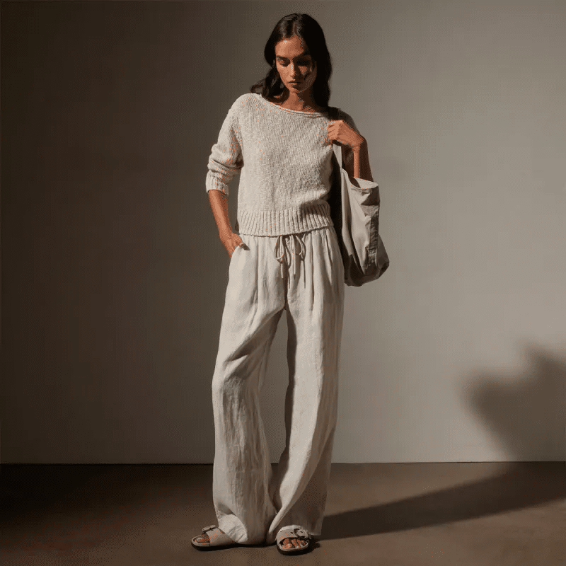 JAMES PERSE-WIDE LEG RELAXED LINEN PANT SALT PIGMENT