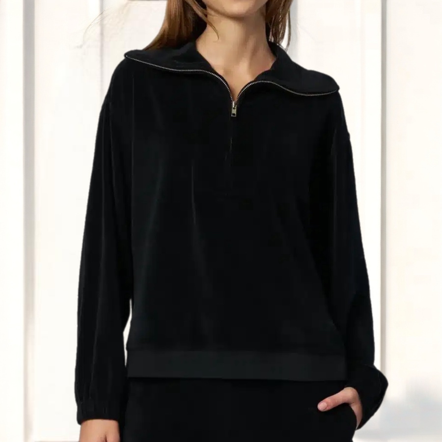 XIRENA-Black Oliver Velour Sweatshirt