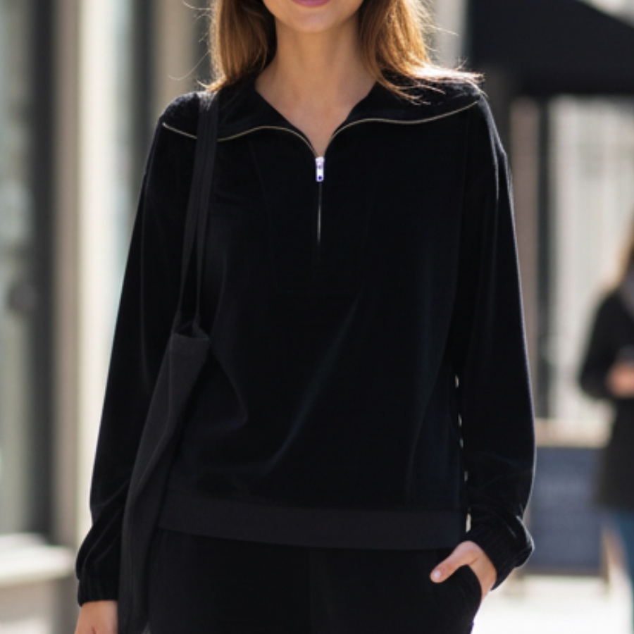 XIRENA-Black Oliver Velour Sweatshirt