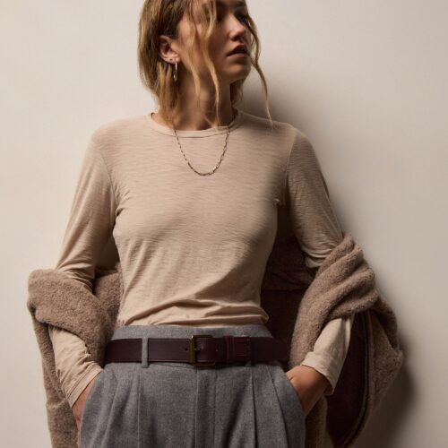 JAMES PERSE-Sheer Slub Long Sleeve Crew Light Tan