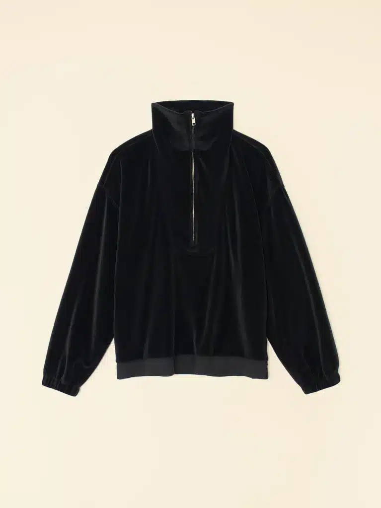 XIRENA-Black Oliver Velour Sweatshirt