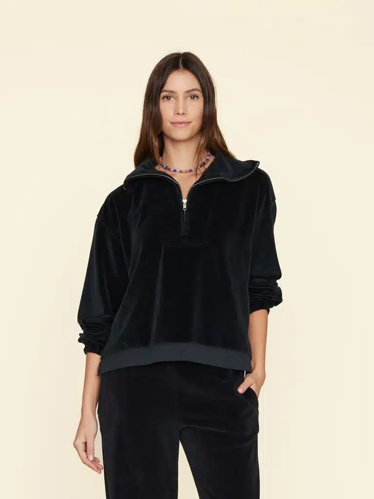 XIRENA-Black Oliver Velour Sweatshirt