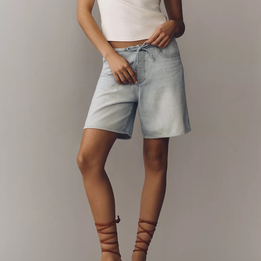 DL1961-SIENNA DRAWSTRING DENIM SHORTS POOLSIDE AURA