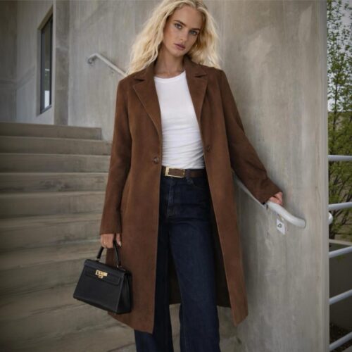 BOD&CHRISTENSEN-MELINDA OVERSIZE KNEE LENGTH SUEDE BLAZER SADDLE