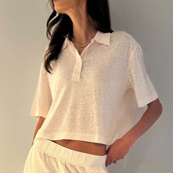MAJESTIC FILATURES-SHORT SLEEVE LINEN POLO CREAM