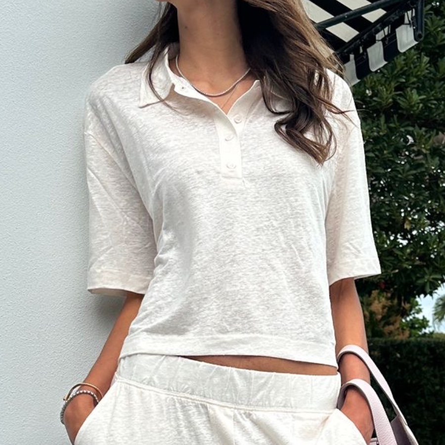 MAJESTIC FILATURES-LINEN POLO CREAM