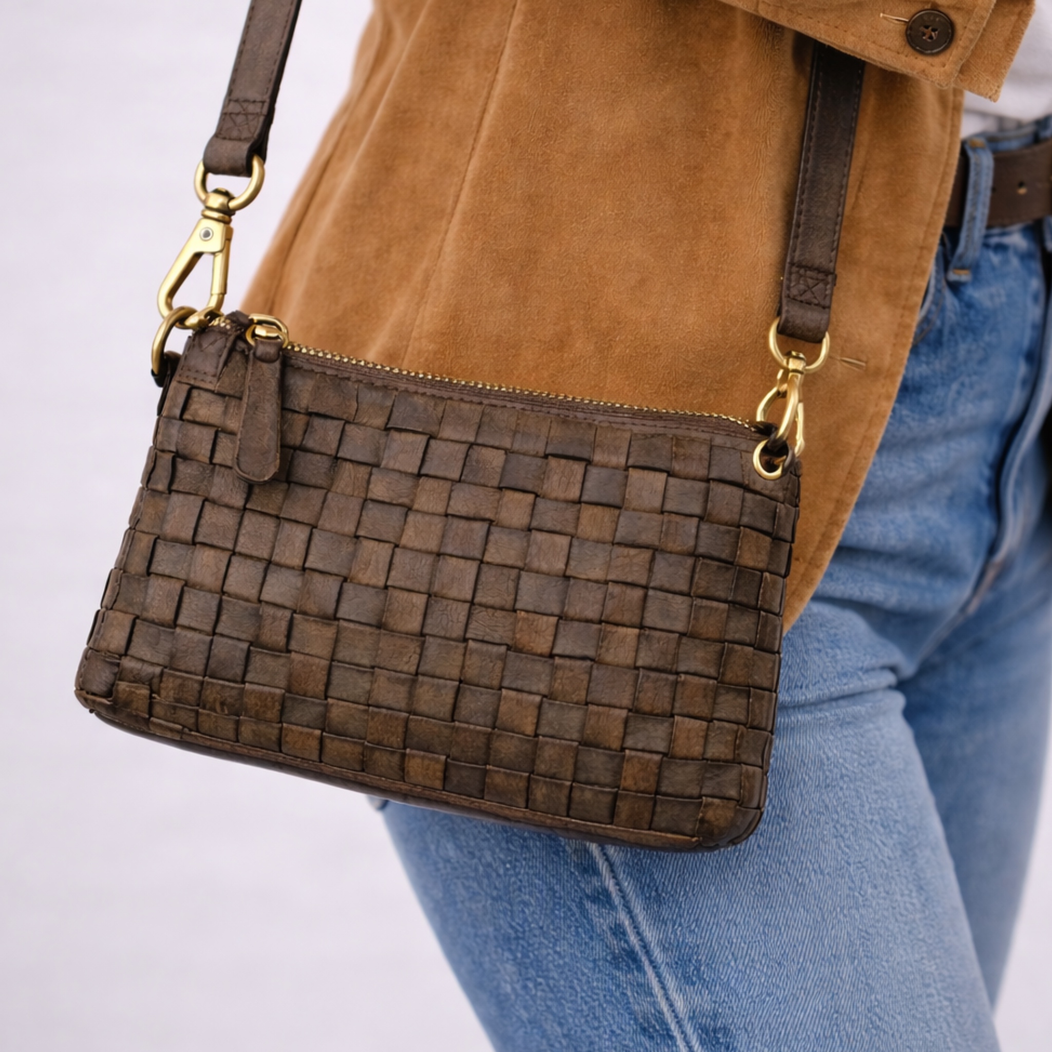 CAMPOMAGGI-BRAIDED SHOULDER BAG MILITARY