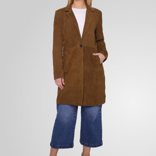 BOD&CHRISTENSEN-MELINDA OVERSIZE KNEE LENGTH SUEDE BLAZER SADDLE