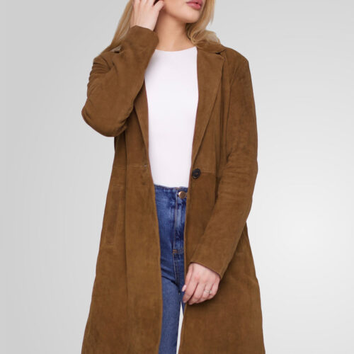 BOD&CHRISTENSEN-MELINDA OVERSIZE KNEE LENGTH SUEDE BLAZER SADDLE