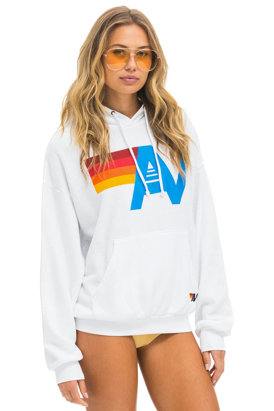 AVIATOR NATION-LOGO PULLOVER RELAXED HOODIE WHITE