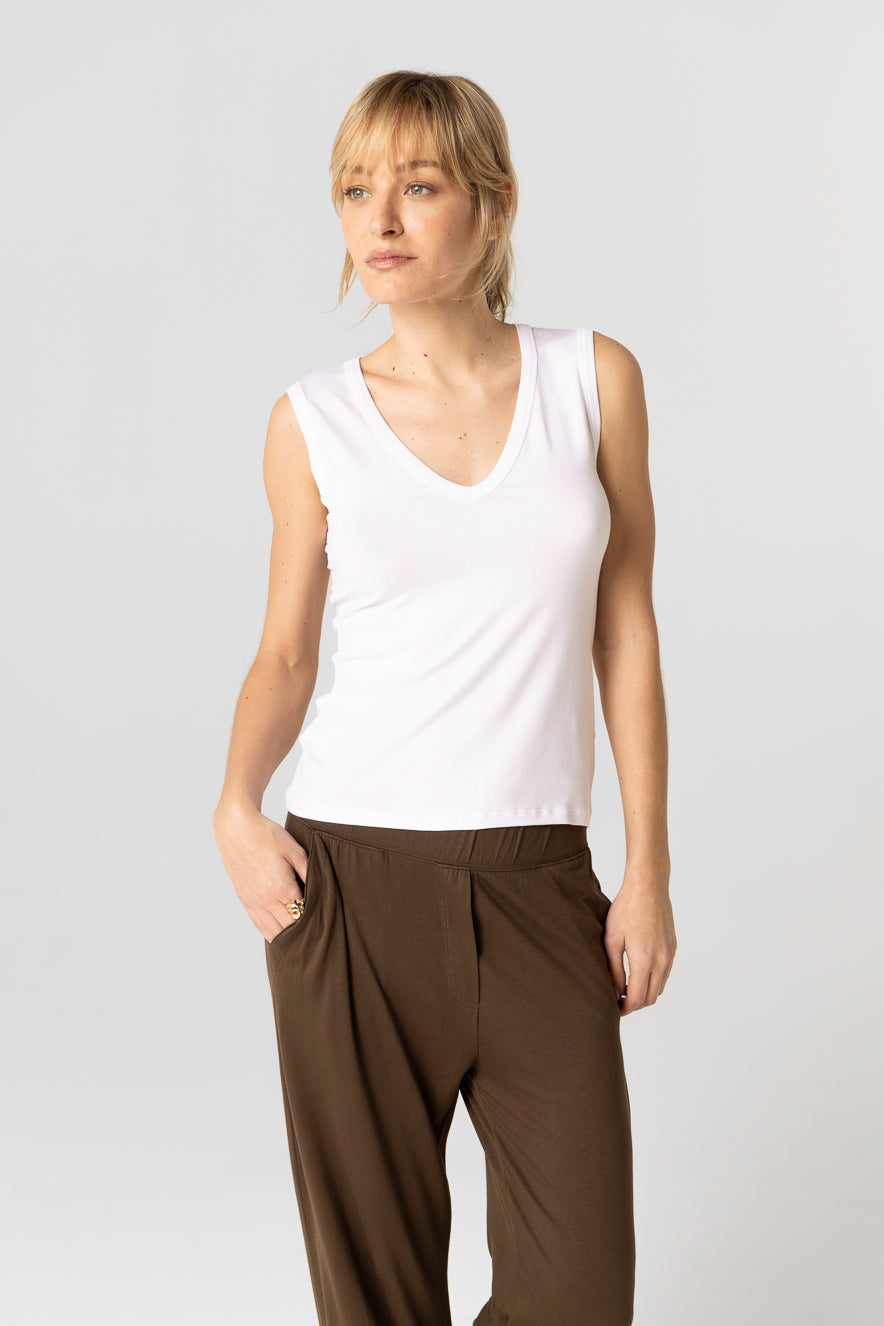 MAJESTIC FILATURES-V TANK TOP WHITE