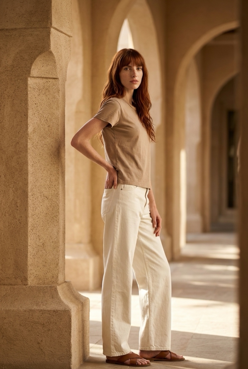 PERFECT WHITE TEE-HARLEY BOXY CREWNECK TEE MOCHA