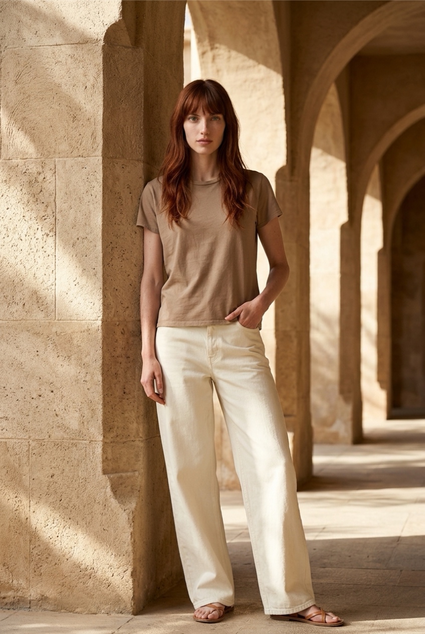 PERFECT WHITE TEE-HARLEY BOXY CREWNECK TEE MOCHA