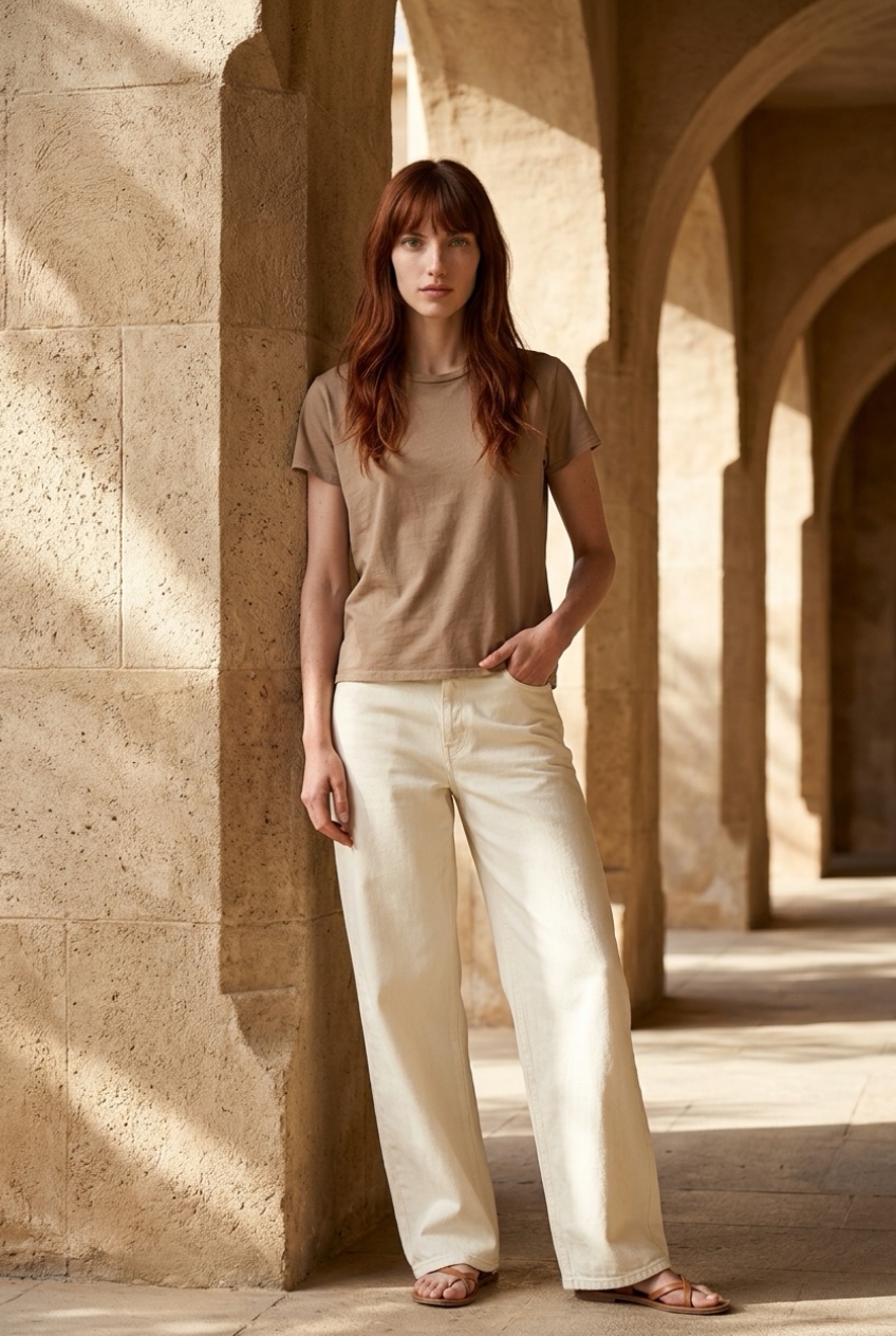 PERFECT WHITE TEE-HARLEY BOXY CREWNECK TEE MOCHA