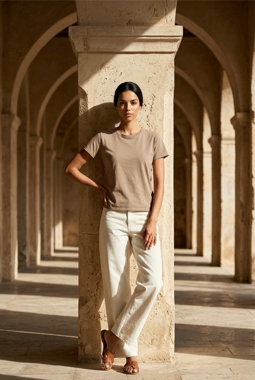 PERFECT WHITE TEE-HARLEY BOXY CREWNECK TEE MOCHA