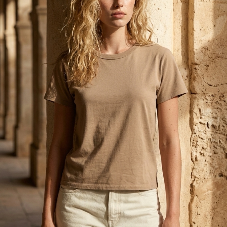 PERFECT WHITE TEE-HARLEY BOXY CREWNECK TEE MOCHA
