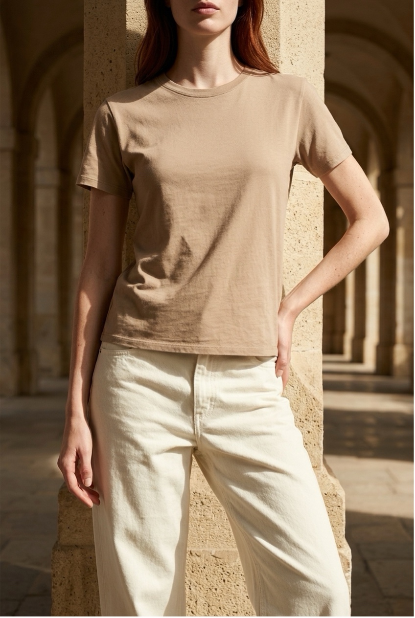 PERFECT WHITE TEE-HARLEY BOXY CREWNECK TEE MOCHA