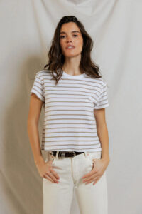 PERFECT WHITE TEE-EVERETT STRIPE TEE DRIFTWOOD
