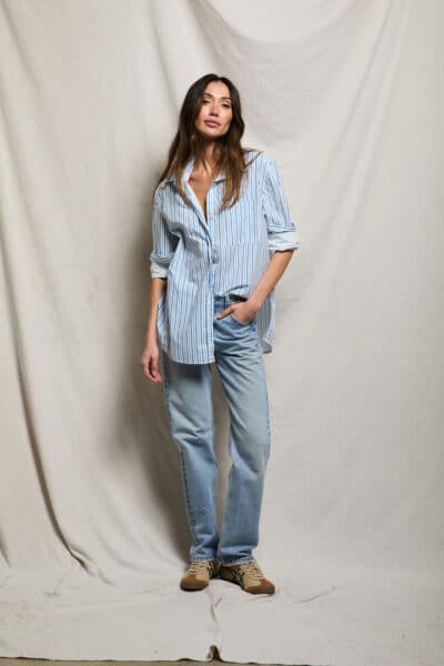 PERFECT WHITE TEE-AVALON PACIFIC BLUE STRIPE SHIRT