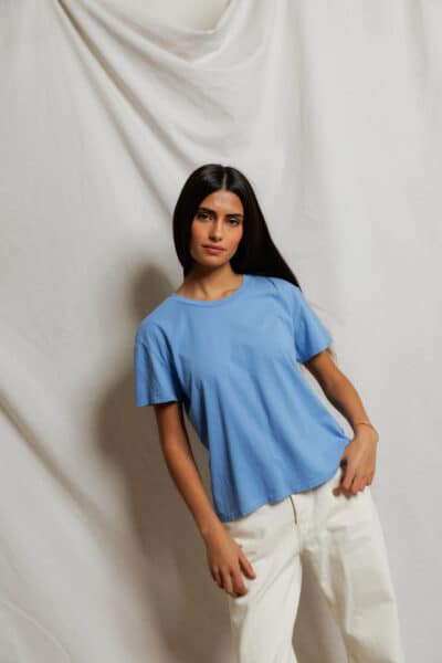 PERFECT WHITE TEE-HARLEY COTTON BOXY CREWNECK TEE PACIFIC BLUE