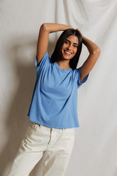 PERFECT WHITE TEE-HARLEY COTTON BOXY CREWNECK TEE PACIFIC BLUE