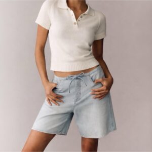 DL1961-SIENNA DRAWSTRING DENIM SHORTS POOLSIDE AURA