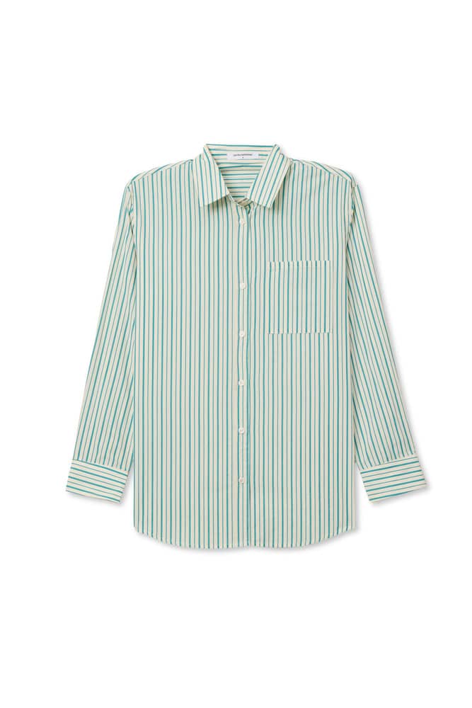 PERFECT WHITE TEE-AVALON TEAL/WHITE STRIPE SHIRT