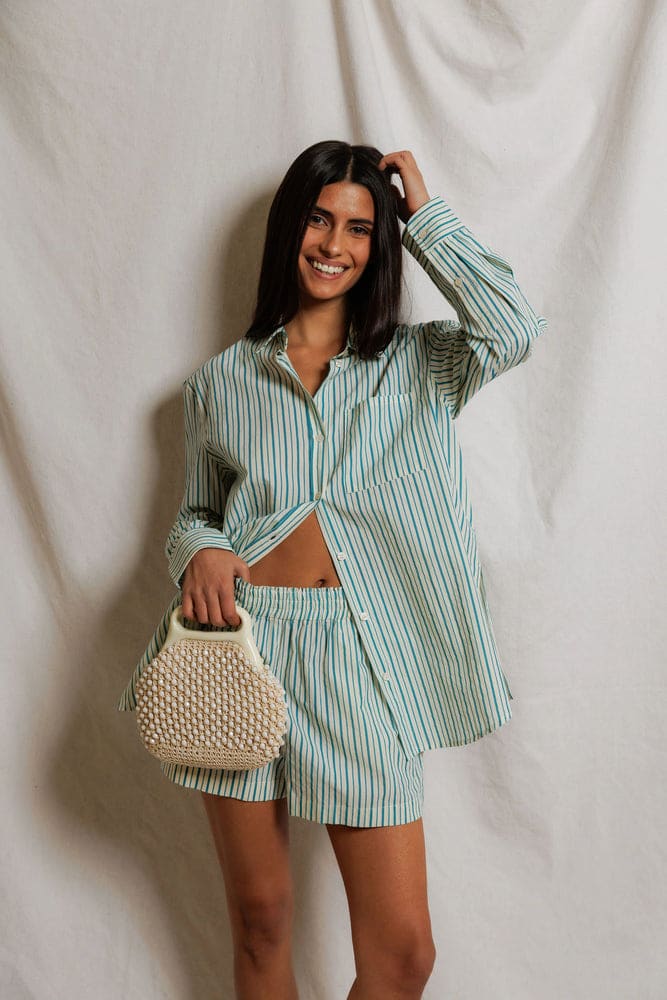 PERFECT WHITE TEE-AVALON TEAL/WHITE STRIPE SHIRT