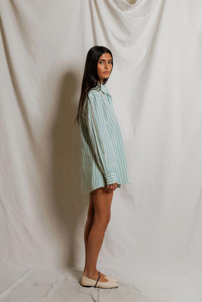 PERFECT WHITE TEE-AVALON TEAL/WHITE STRIPE SHIRT