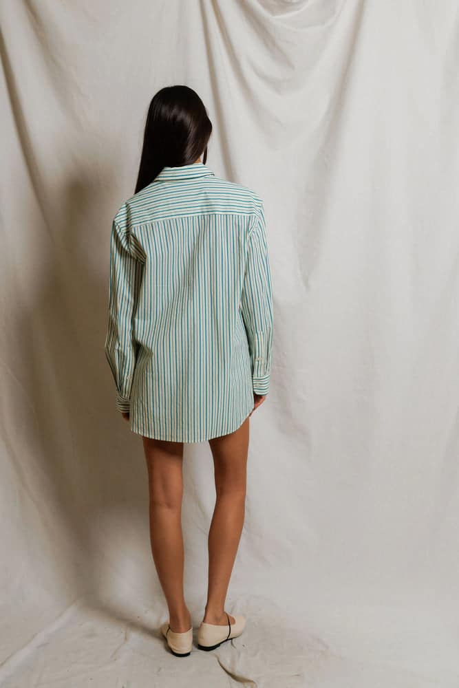PERFECT WHITE TEE-AVALON TEAL/WHITE STRIPE SHIRT