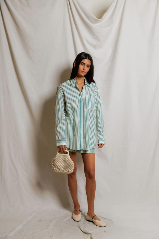 PERFECT WHITE TEE-AVALON TEAL/WHITE STRIPE SHIRT