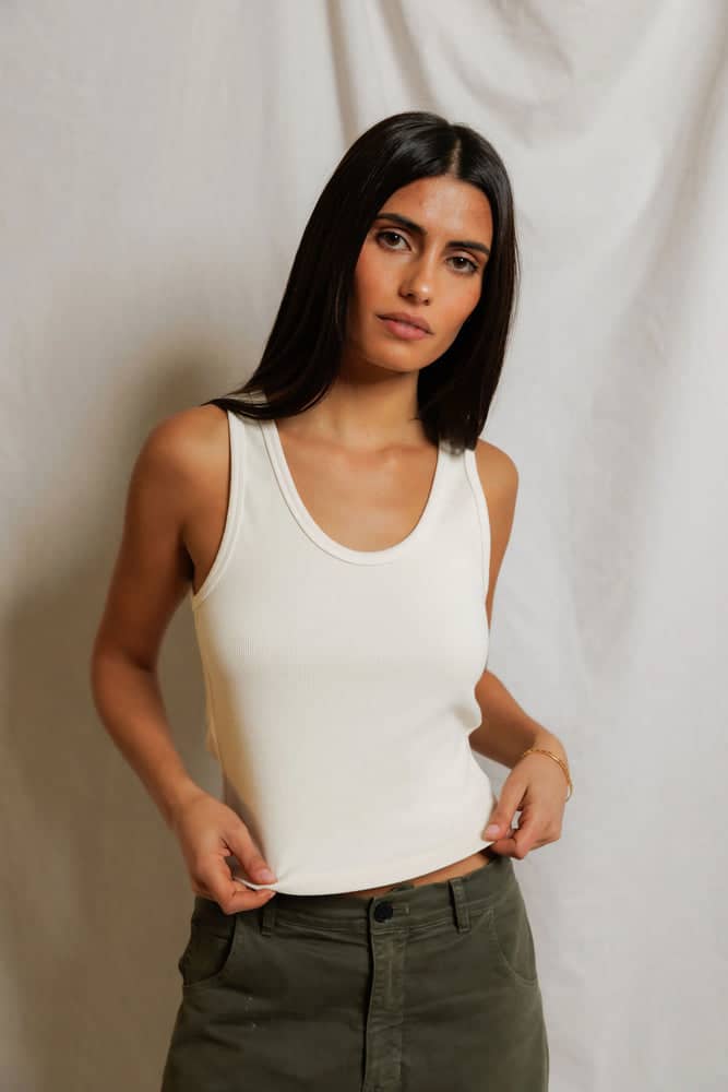 PERFECT WHITE TEE-BLONDIE RIB TANK BRIGHT IVORY